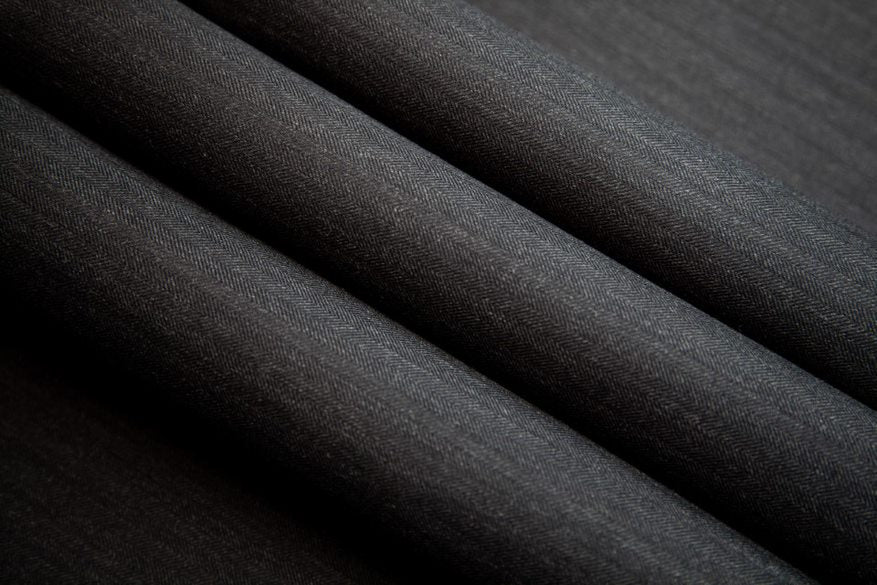 Super 150's Wool Charcoal Herringbone